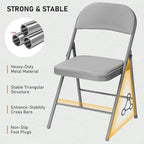 SEALAMB 6 Pack Grey Folding Chairs with Padded Seats & Cushion, Durable Metal Foldable Chairs for Wedding Party, Commercial Chairs for Office School Church Events, 330lb Capacity (Grey-PU, 6 Pack)