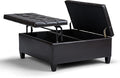 SIMPLIHOME Harrison 36 inch Wide Transitional Square Coffee Table Storage Ottoman in Tanners Brown Vegan Faux Leather, Assembled, For the Living Room and Bedroom