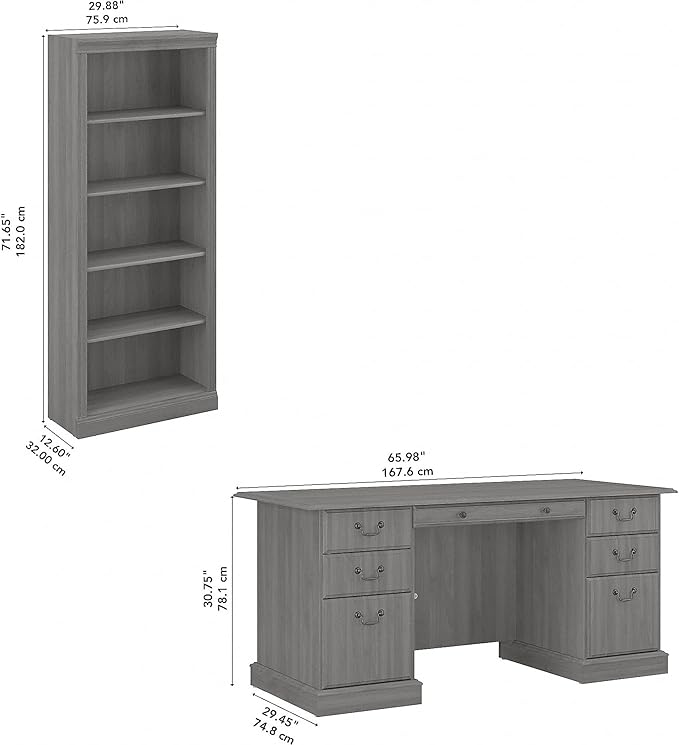 Bush Furniture Saratoga Executive Desk and Bookcase Set in Modern Gray