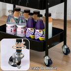 2 Tier Metal Rolling Utility Cart with Wheels Under Desk Storage Cart with Handle, Roll Around Organizer Trolley for Small Space Pantry Bathroom Home Kitchen Office Snack Baby Supplies, Black