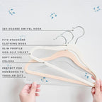 3 Sprouts Velvet Baby Hangers - Non-Slip Hanger for Infant, Toddler, Baby Clothes - Closet Kids Hangers with Slim Design, Nordic Colors, Pack of 30 - Assorted Cream, Grey, Hazelnut