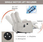 PELUMY Manual Lift Recliner Chair with Massage and Heat for Elderly, Single Motor Electric Lift Chair, Heavy Duty Recliner with USB Charging & Side Pockets (Chenille, Beige)