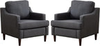 Mid-Century Accent Chair Modern Linen Fabric Armchair for Living Room,Comfy Upholstered Reading Chairs for Bedroom,Single Sofa Chair with Wood Legs (Darkgrey, Set of 2)
