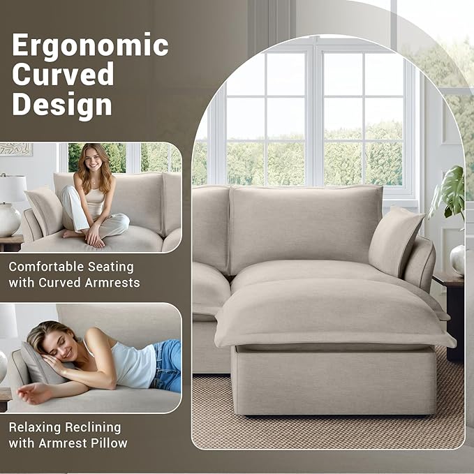 111” Oversized Modular Sectional Sofa, Comfy Down Fill Cloud Couch, L Shaped 4 Seater Couches with Washable Cover, Convertible Sectional Couches for Living Room, Light Gray