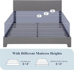 Allewie Full Size Bed Frame with Adjustable Headboard, Upholstered Platform Bed with Wood Slats, Heavy Duty Mattress Foundation, No Box Spring Needed, Noise-Free, Easy Assembly, Light Grey