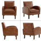 Brown Faux Leather Accent Chair Set of 1, Mid Century Modern Upholstered Arm Chair with Wooden Legs, Comfy Reception Office Club Reading Chairs Side Lounge Chairs for Living Room Bedroom