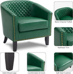 Pia Ricco Faux Leather Barrel Accent Chair, Modern Club Arm Chair Comfy Upholstered Single Sofa Chair with Solid Wood Legs and Nailhead Trim for Living Room/Reading Room (Green)