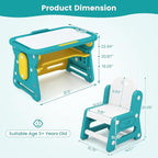 INFANS Kids Adjustable Table & Chair Set with Drawing Board for 3+, Toddler Activity Desk for Drawing with Storage Shelf, Non-Slip Pads, Watercolor Pens & Eraser, Indoor Art/Study Furniture (Green)