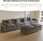 Cloud Couch, Modular Sectional Sofa with Ottoman, Charging Station, Throw Pillows, Cup Holders, Modern Convertible L Shaped Couches for Living Room, Bedroom (Grey, 152"- U Shape)