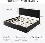SHA CERLIN King Size Bed Frame, Velvet Upholstered Platform Bed, Vertical Channel Tufted Adjustable Headboard, Low Profile Bed Frame, No Box Spring Needed, Easy Assembly, Black