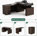 66.93'' Height Adjustable L-Shaped Executive Desk with Drawers and Shelves (Espresso)