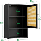 Bathroom Wall Cabinet, Bamboo Over-The-Toilet Storage Organizer with Rattan Doors and Adjustable Shelf, Space Saver Medicine Cabinet for Laundry, Kitchen, Living Room (Black)