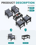 SERWALL Outdoor Patio Furniture Set, 5 Piece HDPE Patio Conversation Sets, All-Weather Wood-Like Outdoor Couch Loveseat and Coffee Table with Thick Cushions for Porch Balcony Garden Backyard