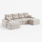 High Back Boneless Couch, U Shaped Cloud Couch with Versatile 2-Pack Pillow Blankets, Corduroy Modular Sectional Sofa with Ottoman, No Assemble Sectional Couches for Living Room, Warm White