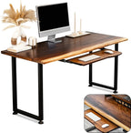 Wood Computer Desk with Keyboard Tray - 48x27 Solid Wood Desk, Live Edge Walnut Desk, Sturdy Metal Legs - Scratch and Stain Resistant Finish - Premium Quality