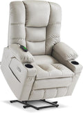 MCombo Large Triple Motor Power Lift Recliner Chair with Massage and Dual Heating, Adjustable Headrest for Tall Elderly People, Faux Leather 7634 (Light Grey, Large)