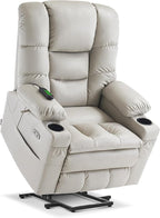 MCombo Large Triple Motor Power Lift Recliner Chair with Massage and Dual Heating, Adjustable Headrest for Tall Elderly People, Faux Leather 7634 (Light Grey, Large)