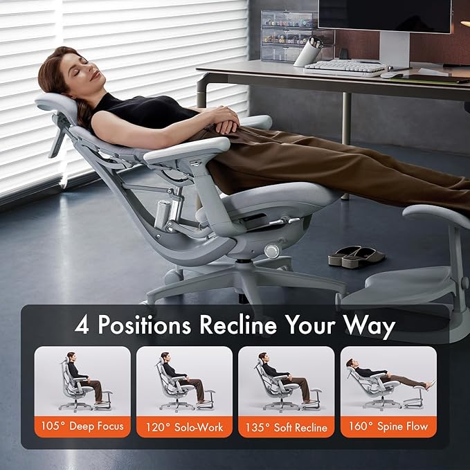 LiberNovo Dynamic Ergonomic Office Chair - Comfy Adjustable Desk Chair with Adaptive Lumbar Support, 160° Recline & Built-in Spine Stretch for Back Comfort, Home Office Long Hours Use, Black+48cm