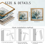 HLXRAE Eucalyptus Leaf Wall Art, Sage Green Botanical Canvas Print, Rustic Farmhouse Bathroom Wall Decor, Soft Blue Floral Aesthetic Picture for Bedroom living Room Wood Framed 16x16 inch