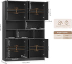 HORSTORS 71" Tall Storage Cabinet, Large Kitchen Cabinet with Deep Shelves and Doors, 47" Freestanding Display Shelf with Storage for Home Office, Living Room, Black
