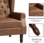 Accent Chair, Upholstered Armchair with Button Tufted High Back & Solid Wood Legs, Comfy Wingback Reading Single Sofa Chair for Small Spaces, Living Room, Bedroom-Leather Brown, Set of 1