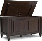 SIMPLIHOME Connaught Entryway Storage Bench - 36 inch Wide Solid Wood Small Storage Trunk Seat in Chestnut Brown, Traditional Bench for Entryway or Living Room with Lift-Up Lid and Paneled Front