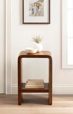 Kate and Laurel Reddy Modern Arched Wood Side Table, 16 x 12 x 24, Walnut Brown, Transitional Two-Tier End Table for Use as a Bedroom Nightstand or Small Record Player Stand