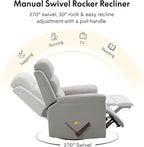 FLEXISPOT XRC6 Nursery Swivel Rocker Recliner with Massage & Heat, Rocking Glider Chair w/ 28" High Back, Comfy Upholstered Armchair for Living Room Nursery, FSC Certified(Ribbed Chenille, Light Grey)