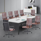 Office Chair, Ergonomic Executive Conference Room Chairs, Ribbed Leather Desk Chair with Lumbar Support, Adjustable Height Mid-Back Swivel Chair with Padded Seat