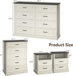 Farmhouse Dresser and Nightstand Sets, 4Pcs Bedroom Furniture Set, Nightstand Set of 2 & 55" Wide 8 Drawer and 44" Tall 5 Drawer Dresser with Large Drawers & Bar Handles, White