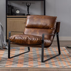 LukeAlon Modern PU Leather Accent Armchairs Set of 2, Upholstered Soft Living Room Chairs with Black Metal Legs Removable Thickened Cushion Sofa Chairs Lounge Chair for Bedroom Living Room, Brown