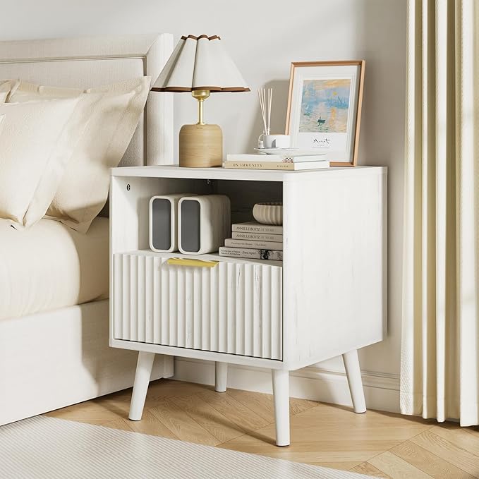 LYNSOM Fluted Dresser and Nightstand Sets 3 Piece, 6-Drawers Dresser and 1-Drawer Nightstands Set of 2, Wood Bedroom Furniture Set for Home, Bedroom, Hallway, White