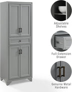 Crosley Furniture Tara 3-Piece Modern Farmhouse Sideboard Buffet Cabinet and Kitchen Storage Pantry Set, Distressed Gray