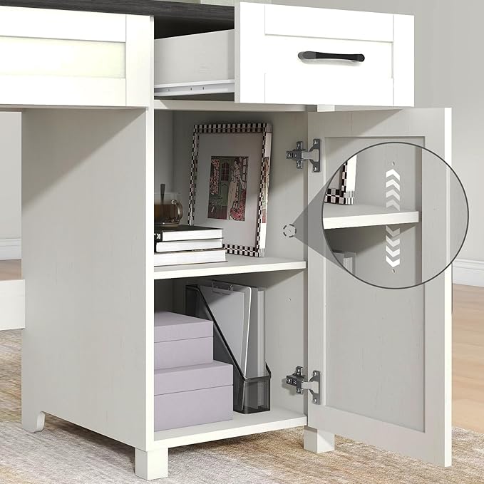 Vabches Farmhouse 47" Executive Desk, Computer Desks with Drawers and Storage Cabinet, Workstation Computer Desk for Home Office, Study.(Black).