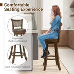 COSTWAY 30” Swivel Bar Height Barstool Set of 2, Rubber Wood Bar Stools with Rattan Backrest, Footrest, Upholstered Leathaire Armless Chairs for Kitchen Island, Pub, Brown(2, 30” Seat Height)