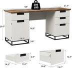 GAOMON Farmhouse Executive Desk, 59 Inch Computer Desk, White Home Office Desks with File Drawer and Storage Cabinet, Wood Writing Desks for Bedroom, Home Office, White+Vintage