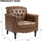 Faux Leather Accent Chair, PU Leather Modern Comfy Upholstered Armchair with Wood Legs & Nailhead Trim for Living Room, Bedroom (Brown,Set of 2)