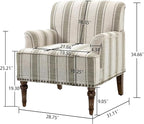 UIXE Stripe Accent Chair, Modern Upholstered Armchair in Fabric for Living Room, Nailhead Trim Club Arm Chair Comfy Single Sofa Bedroom Reading Seat with Wood Legs - Brown