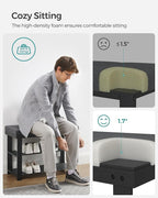 SONGMICS Bamboo Shoe Bench, 3-Tier Shoe Rack Organizer for Entryway, Living Room, Bench Seat Holds Up to 300 lb, 11.9 x 28.3 x 19.2 Inches, Ink Black and Slate Gray ULBS604B01