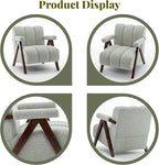 Mid Century Modern Accent Chair with Solid Wood Frame, Boucle Upholstered Living Room Chairs with Thick Cushion, Comfy Tufted Arm Chair for Bedroom, Sage