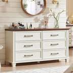 Farmhouse Bedroom Dresser and Nightstand Set of 4, 6 Drawer Tall & Low Dresser & 3 Drawer Nightstand Set with Wooden Legs, Rustic Wood Bedroom Furniture Sets for Livingroom, Hallway, White
