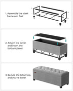 SONGMICS Storage Ottoman Bench, Foot Rest with Legs, 15.7 x 43.3 x 15.7 Inches, End of Bed Bench, Storage Chest, Load up to 660 lb, for Living Room, Bedroom, Entryway, Light Gray ULSF088G02