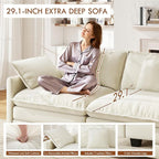 WorthFurni 111.4” Cloud Couch, Modular Sectional Sofa with Ottoman, Comfy Modern 3-Seater Couches with Pillows & Upholstered Deep Seat Cushion for Apartment Living Room Bedroom （Beige）