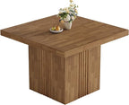Tribesigns 39-Inch Square Dining Table for 4, Farmhouse Kitchen Dinner Table with Fluted Pedestal Base for Dining Room, Kitchen, Living Room, Apartments, Small Space, Easy to Assemble, Brown