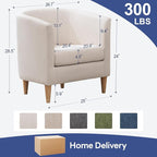 Accent Barrel Chair, Modern Comfy Living Room Chairs with Armrest Small Reading Chair with Cozy Soft Padded for Bedroom Reception Room Cafe, White