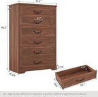 DICTAC Farmhouse 6 Drawers Dresser for Bedroom, 48.2" Tall Dressers Chest of Drawer, Large Storage Closet Organizer with Natural Texture and Vintage Metal Handle, Wooden Vertical Dresser for Hallway