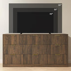 Fluted Wood Dresser for Bedroom,63” Wide 9 Drawer Dresser Mid Century Chest of Drawers Wooden with Gold Handles,Dressers TV Stand Storage Organizer for Closet,Bedroom,Living Room, Walnut