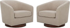 CHITA Swivel Accent Chair, FSC Certified Upholstered Fabric Barrel Chair for Living Room Set of 2, Fully Assembled, Flax Beige