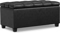 SIMPLIHOME Sienna 33 inch Wide Transitional Rectangle Storage Ottoman Bench in Distressed Black Vegan Faux Leather, Assembled, for The Living Room, Entryway and Family Room