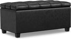 SIMPLIHOME Sienna 33 inch Wide Transitional Rectangle Storage Ottoman Bench in Distressed Black Vegan Faux Leather, Assembled, for The Living Room, Entryway and Family Room